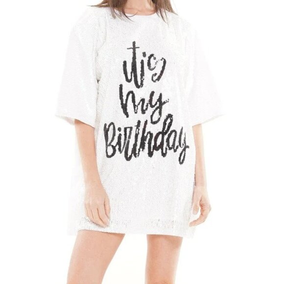 Sequin T-shirt "It's my birthday" dress Plus Size - WHITE - Picture 1 of 2